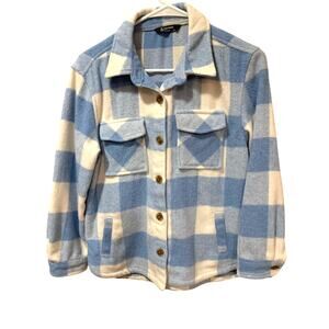 Buffalo Plaid Blue/White Shacket Pockets Poly/Wool Blend Large (10-12)